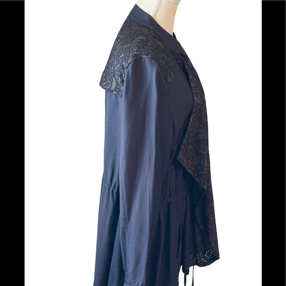 LOGO Lori Goldstein Dark Blue Jacket Lace Trim Cardigan Sz 16 - Picture 5 of 10
